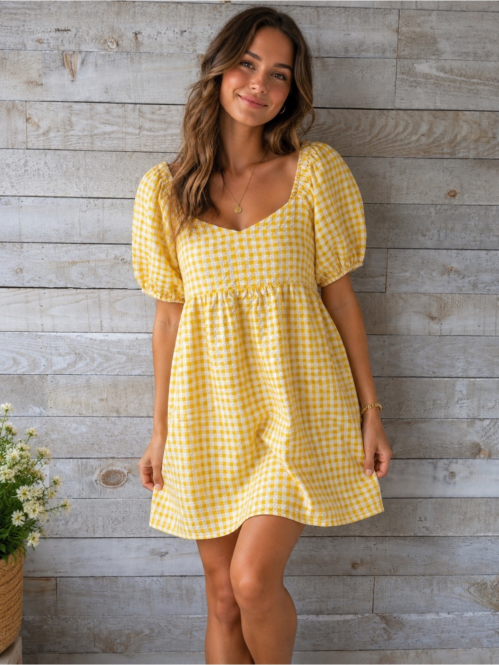 Puffy Sleeves gingham summer dress